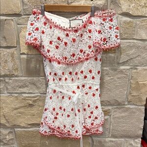 Alexis White and Red Floral Lace Jumpsuits size S